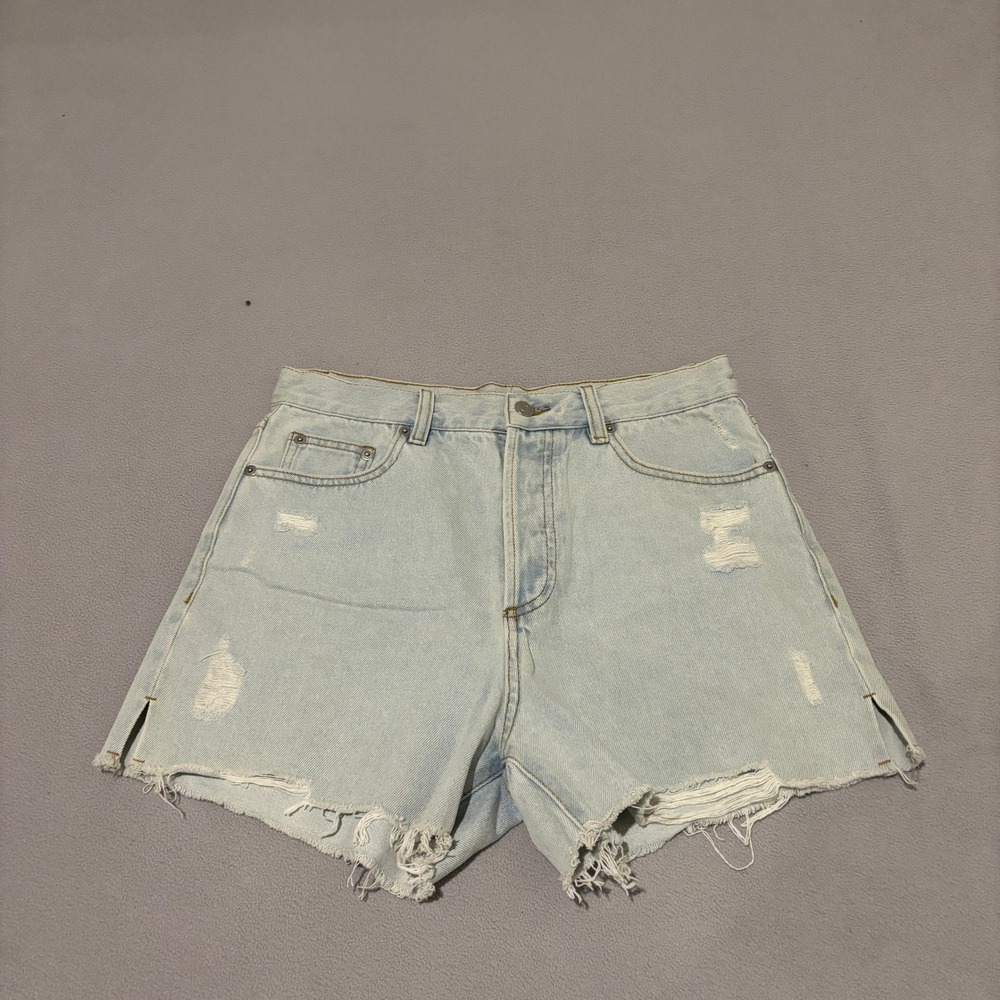 Harlow Women Light Wash Distressed High Rise Denim Shorts Size 27 Button Fly